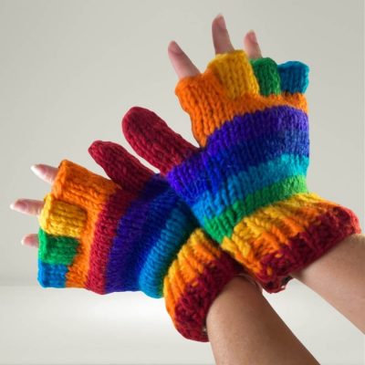 rainbow fingerless mitts