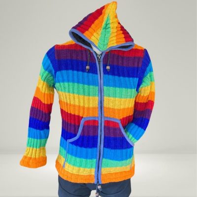 rainbow wool jacket fair trade