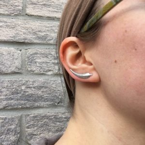 Sterling silver leaf ear crawler earrings