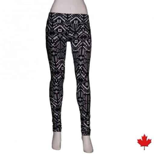 Geometric printed leggings made in Canada from bamboo fabric
