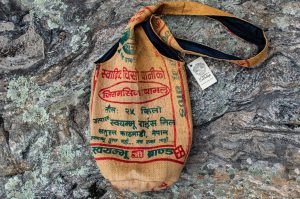 fair trade shoulder bag recycled rice bags jute