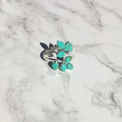 Turquoise Leaf Ring sterling silver branch leaves fair trade