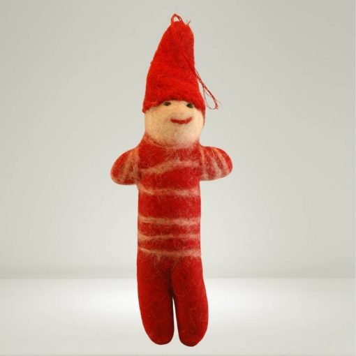 Fair Trade holiday ornament handmade felt wool santa elf cute red hat