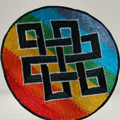Large embroidered patch Rainbow endless knot fair trade nepal