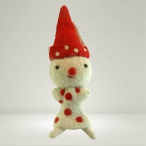 Fair Trade holiday ornament handmade felt wool snow elf cute red hat