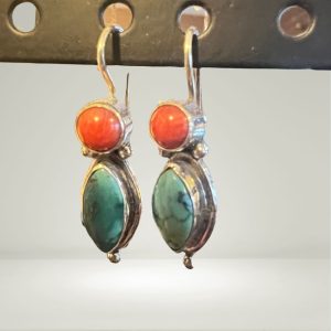Fair trade earrings sterling silver turquoise coral